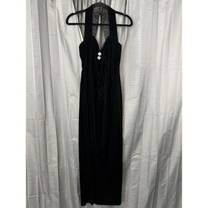 VTG Gunne Sax Jessica McClintock Velvet Maxi Slit Dress Womens 5/6 Black‎ Witchy